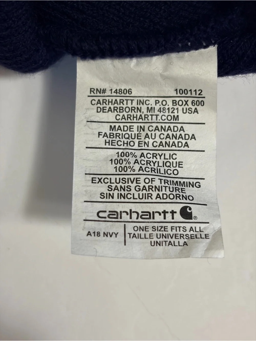 Carhartt Dark Navy Blue Knit Beanie Cap Hat Warm Cozy Cabincore Like New
